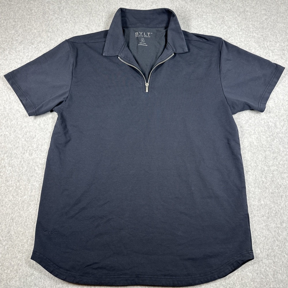 BYLT Quarter Zip Polo Shirt Men's XL Black Lux Short Sleeve Athletic Stretch